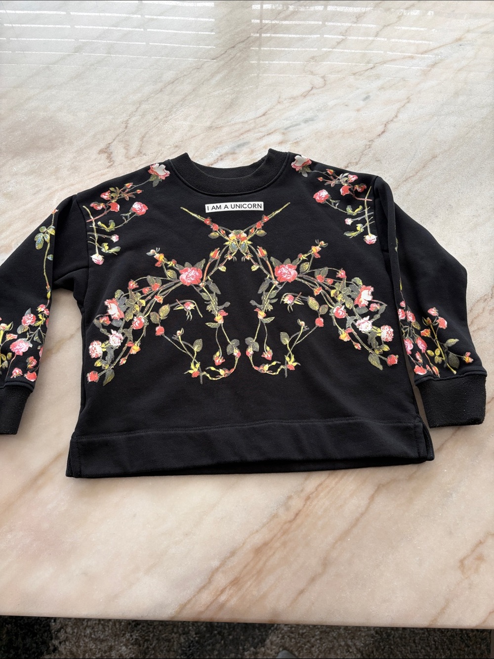 Burberry Black Kids Sweatshirt with Multicolor Floral Embroidery - Picture 2 of 4